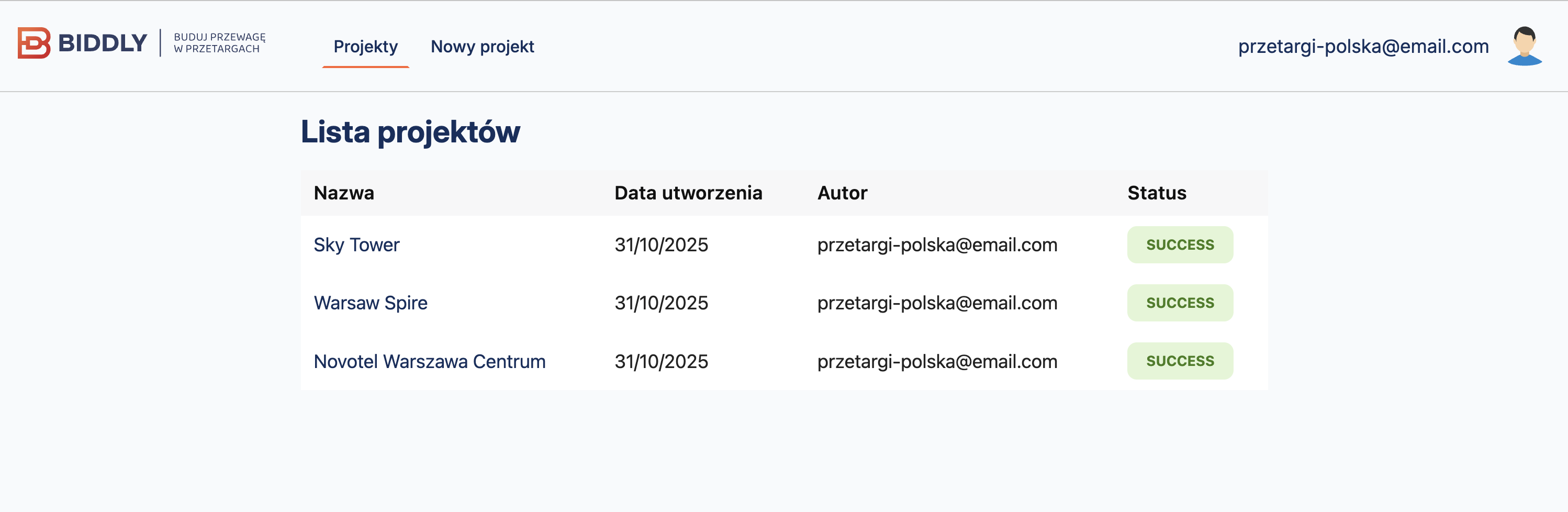 Biddly screenshot aplikacji